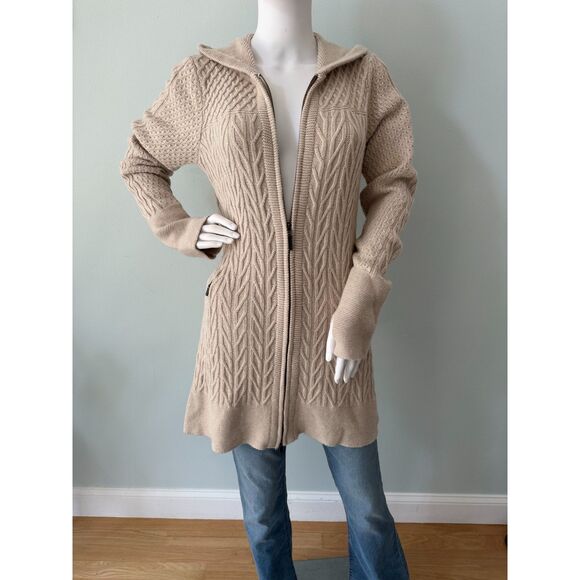 Telluride Clothing Co. Cable Knit Cream Cardigan Hooded Sweater size Large - Picture 3 of 10